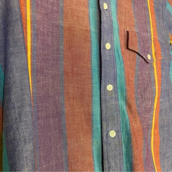 Vintage woolrich blue purple red western striped shirt sleeve shirt unisex small - Picture 4 of 6